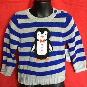 NWT Old Navy baby Boy's 100% COTTON Striped Critter Penguin Sweater Size 0--3M
